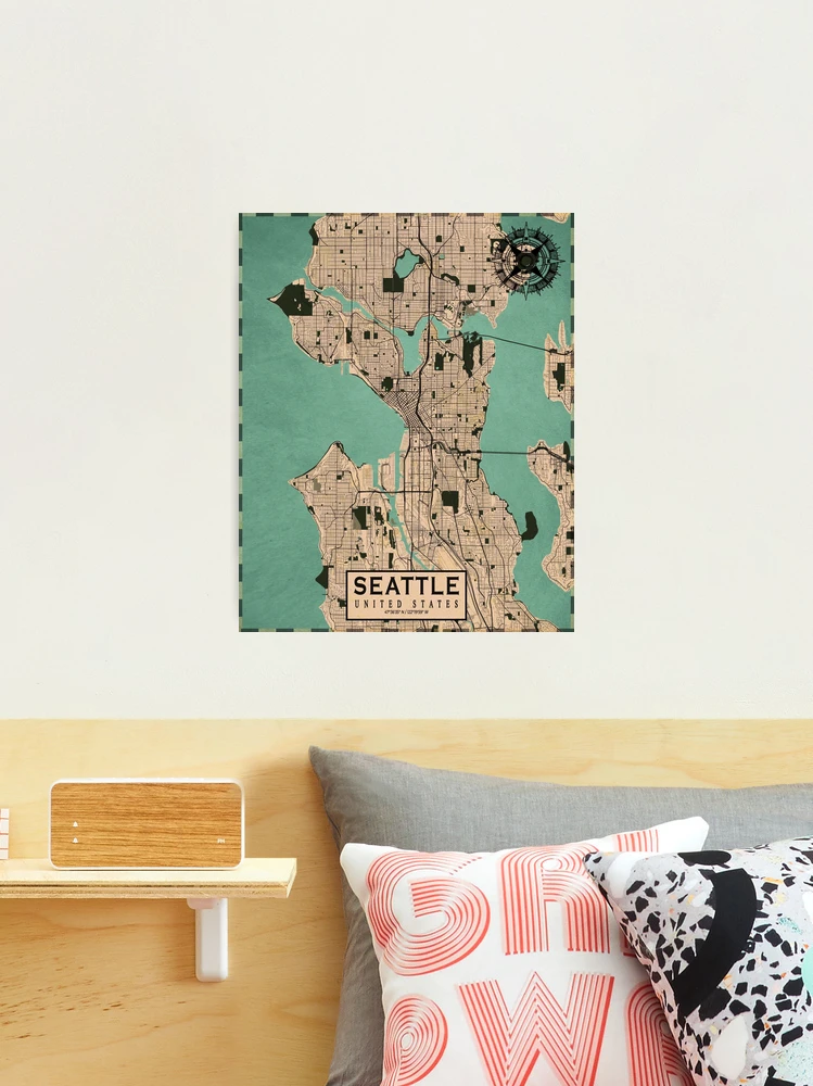 Seattle City Map of Washington, USA - Vintage