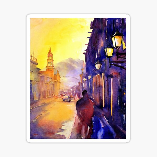 Item preview, Morelia, Mexico streetscene.  Watercolor painting designed and sold by rfoxphoto.