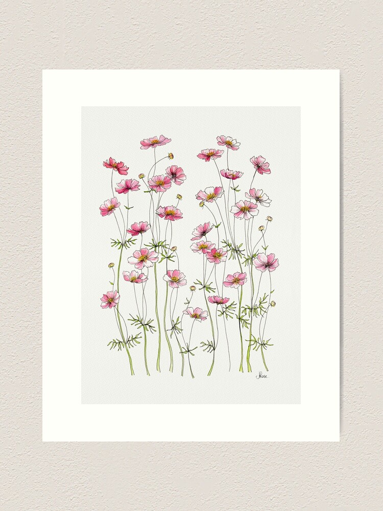 Alternate view of Pink Cosmos Flowers Art Print
