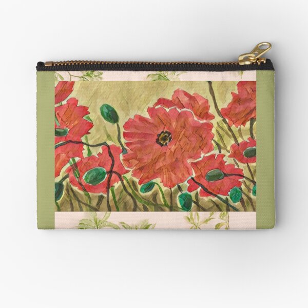 Dancing Poppies Watercolor Graphic Zipper Pouch