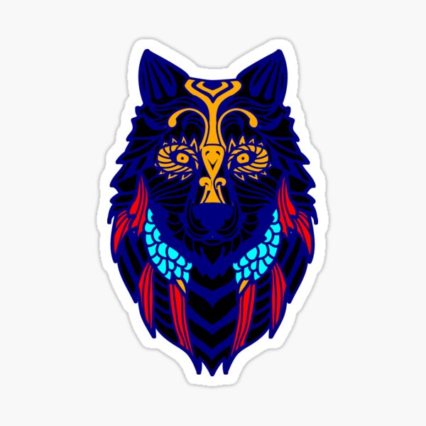 Wolf Tribal Art Black Sticker For Sale By Fauxyfang Redbubble   St,small,507x507 Pad,600x600,f8f8f8.u1 