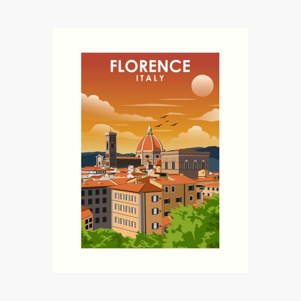 Florence Italy Tuscany Vintage Minimal Retro Travel Poster Art Print