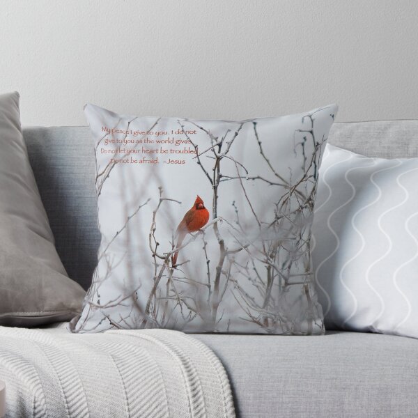 Let not your heart be troubled - Winter Cardinal Throw Pillow