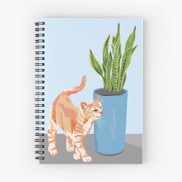 Item preview, Cat lady Plant lady - ginger cat and snake plant pot on blue background designed and sold by KiwiandKit.