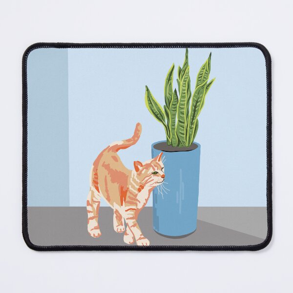 Item preview, Cat lady Plant lady - ginger cat and snake plant pot on blue background designed and sold by KiwiandKit.