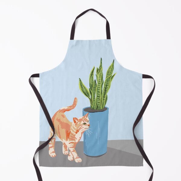 Item preview, Cat lady Plant lady - ginger cat and snake plant pot on blue background designed and sold by KiwiandKit.