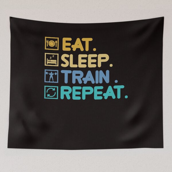 Item preview, Eat Sleep Train Bodybuilding Weightlifting Workout Barbell designed and sold by TomGiantDesigns.