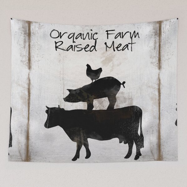Item preview, Organic Farm Raised Meat, weathered working farm sign kitchen art designed and sold by Glimmersmith.