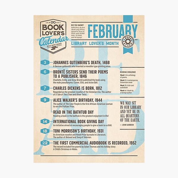 Literary Calendar – February Photographic Print