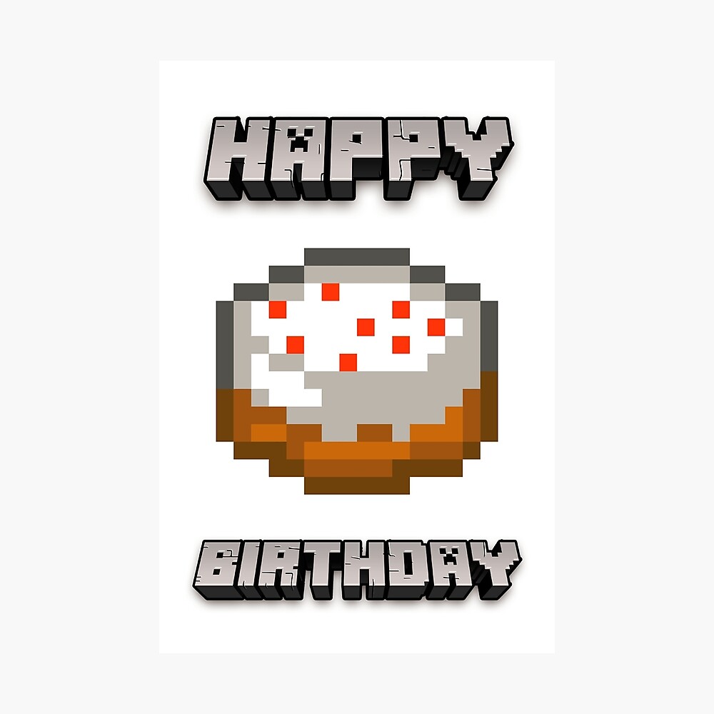 happy birthday cake minecraft birthday card tribute greeting card by ltfrstudio redbubble