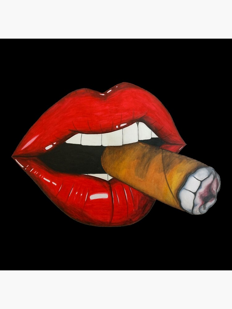 Sexy Women Smoke Cuban Cigar Lit Red Lips Smoking Cigar Poster By Shermelabri Redbubble 