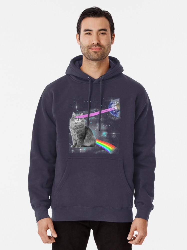 Space Galaxy Cat Mens Front Pouch Pocket Pullover Hoodie Sweatshirt Long Sleeves Pullover Tops
