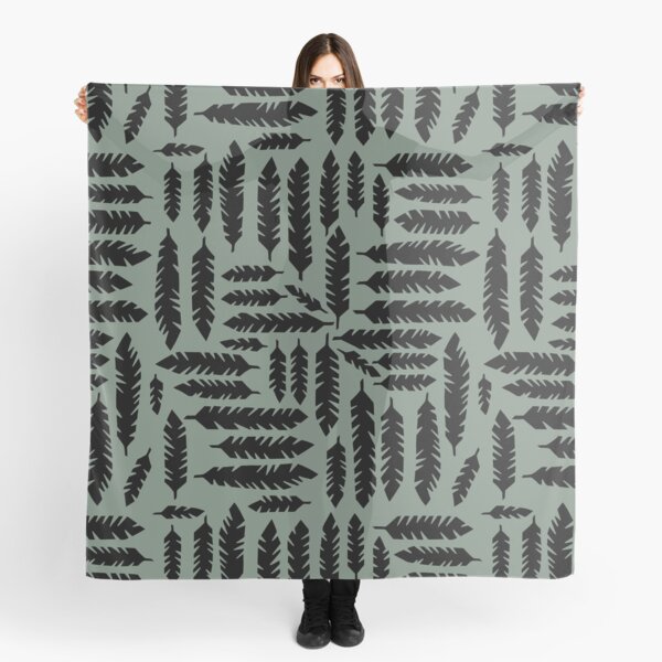 Simple Graphic Feather Pattern, Black and Green Scarf