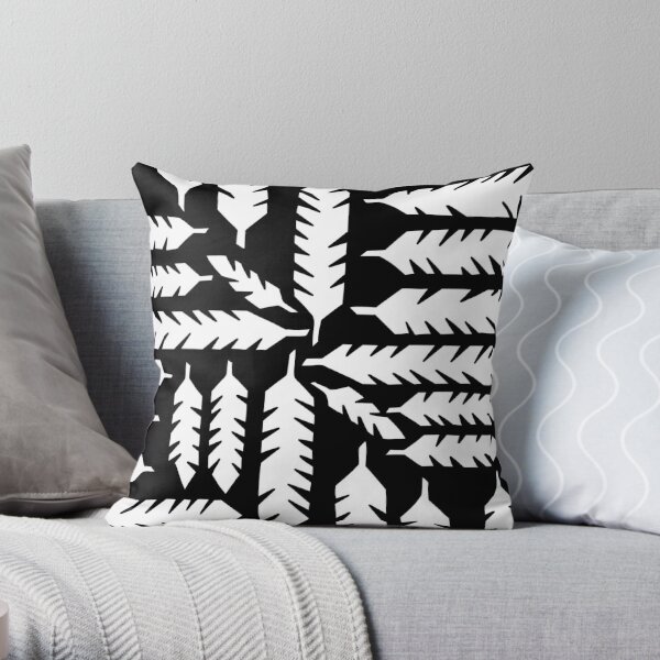 Simple Graphic Feather Pattern, White and Black Throw Pillow