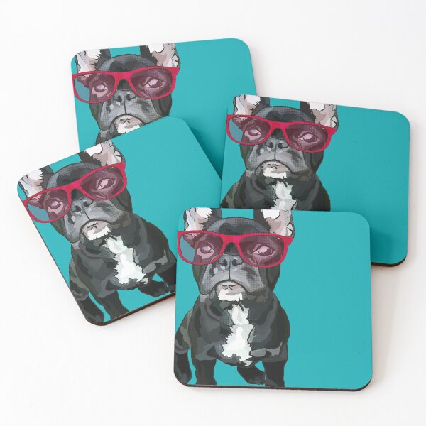 Item preview, French Bulldog with Red Glasses by www.BeeFoxTree.com on Teal designed and sold by BeeFoxTree.