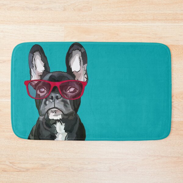 Item preview, French Bulldog with Red Glasses by www.BeeFoxTree.com on Teal designed and sold by BeeFoxTree.