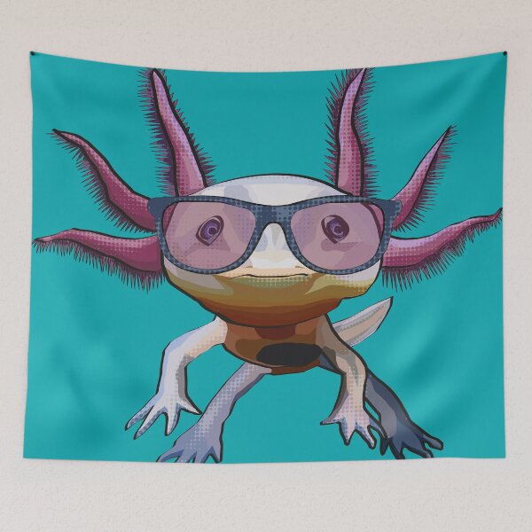 Item preview, Axolotl wearing Glasses Pink Axolotl on teal designed and sold by BeeFoxTree.