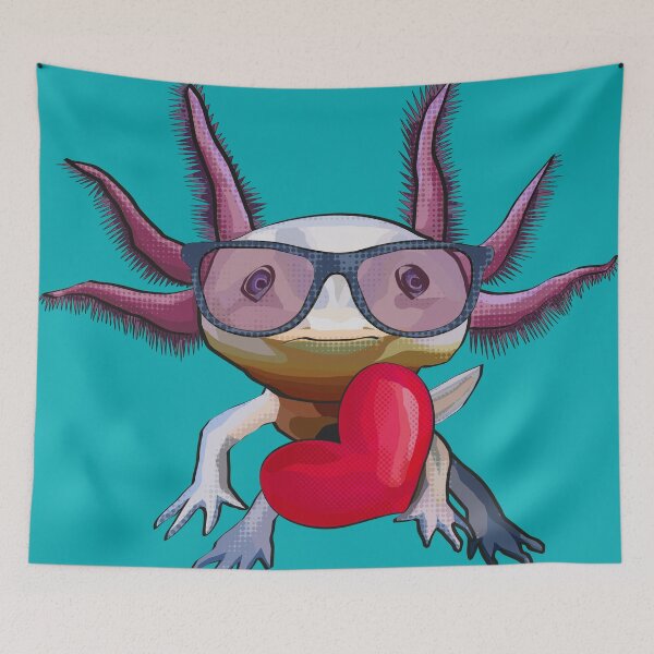 Item preview, Axolotl in glasses with heart Pink Axolotl on teal designed and sold by BeeFoxTree.