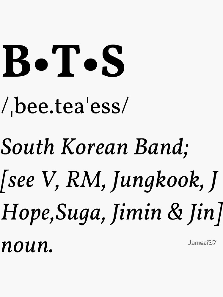 "BTS // ARMY // Dictionary Definition" Sticker by Jamesf37 Redbubble