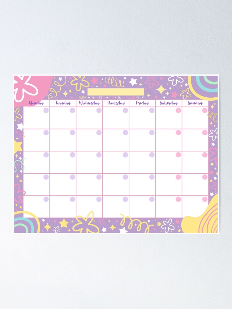 casete Enajenar Fabricante Póster «Calendario violeta pastel para niñas/Póster del planificador  rosa/Planificador mensual» de Natasha13245 | Redbubble