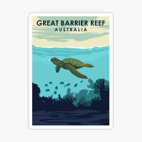 Great Barrier Reef Australia Queensland Vintage Travel Poster Sticker