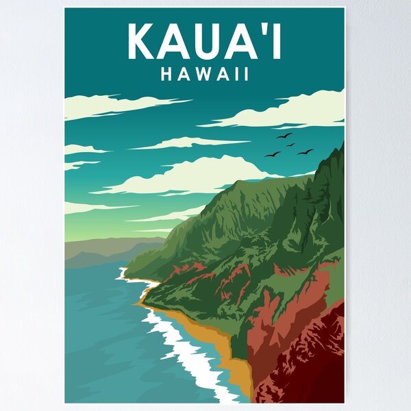 "Kauai Hawaii Vintage Minimal Retro Travel Poster" Poster for Sale by