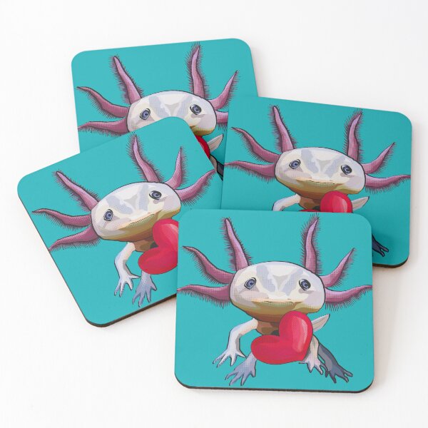 Item preview, Axolotl with Heart Pink Axolotl on teal designed and sold by BeeFoxTree.