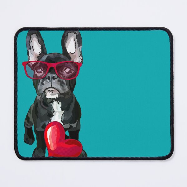 Item preview, French Bulldog with Heart and Red Glasses by www.BeeFoxTree.com on Teal designed and sold by BeeFoxTree.