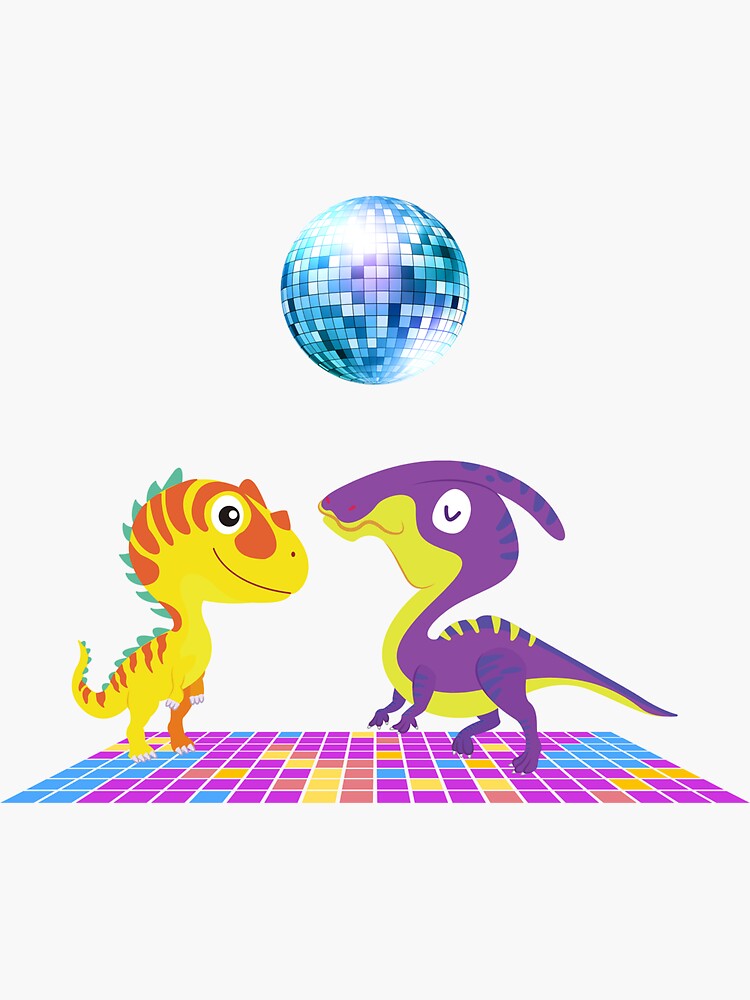 "Dinosaur to the Disco, Dancing Dinosaur" Sticker for Sale by