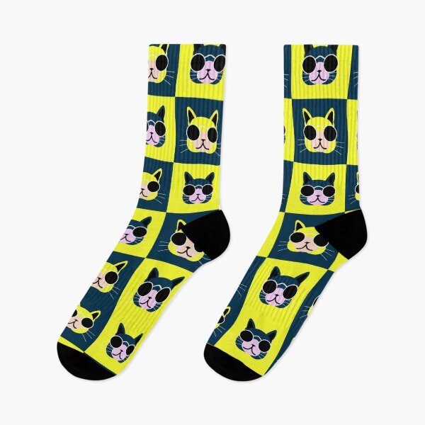 Item preview, Cat face with sunglasses patterns yellow blue designed and sold by CoolArtByMboya.