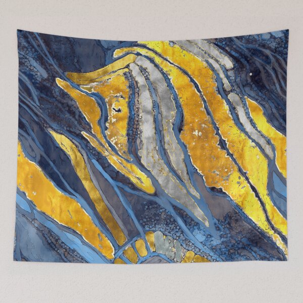 Item preview, Abstract painting, lines, stripes, dots, spots, gold, silver, navy blue designed and sold by Svitac.