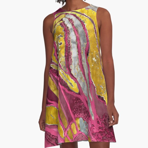 Item preview, Abstract painting, lines, stripes, dots, spots, gold, silver, pink designed and sold by Svitac.