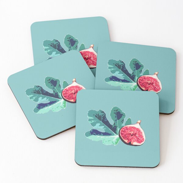 Item preview, Fig and Fig Leaf Pop Art Style Pattern - Fun Fruit Pattern Turquoise designed and sold by inkandmoth.