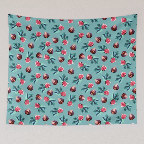 Item preview, Fig and Fig Leaf Pop Art Style Pattern - Fun Fruit Pattern Turquoise designed and sold by inkandmoth.