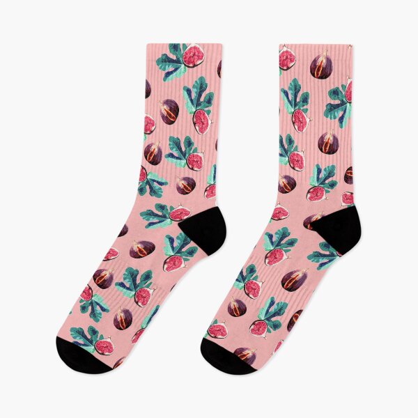 Item preview, Fig and Fig Leaf Pop Art Style Pattern - Fun Fruit Pattern Pink designed and sold by inkandmoth.