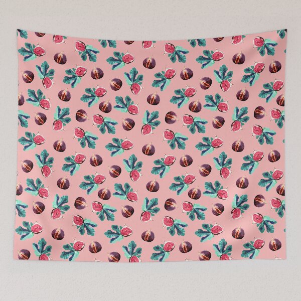 Item preview, Fig and Fig Leaf Pop Art Style Pattern - Fun Fruit Pattern Pink designed and sold by inkandmoth.