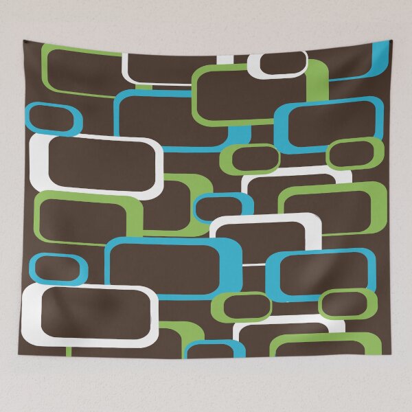 Item preview, Retro Squares Pattern Blue Green White Brown designed and sold by ValeriesGallery.