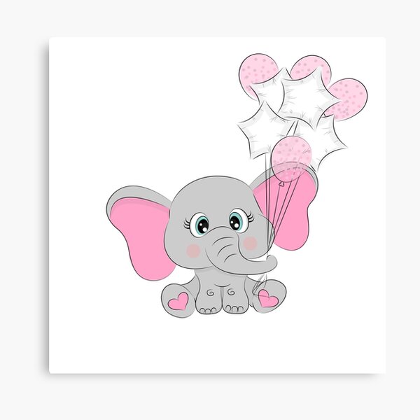 Cute baby elephant holding balloons Canvas Print