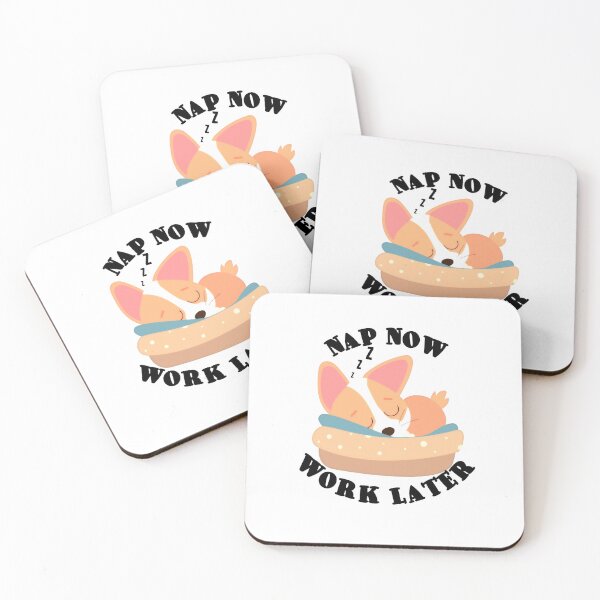 Item preview,  nap now work later, funny quote, cute cartoon dog, corgi, procrastination designed and sold by allycat57.