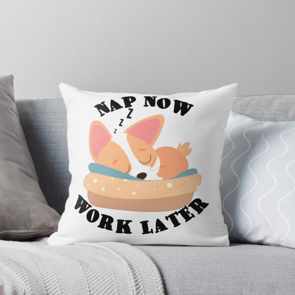 Item preview,  nap now work later, funny quote, cute cartoon dog, corgi, procrastination designed and sold by allycat57.