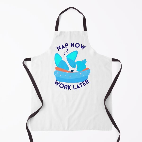 Item preview, nap now work later, funny quote, cute blue cartoon dog, corgi, procrastination designed and sold by allycat57.