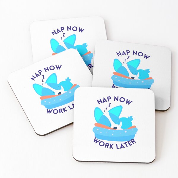 Item preview,  nap now work later, funny quote, cute blue cartoon dog, corgi, procrastination designed and sold by allycat57.