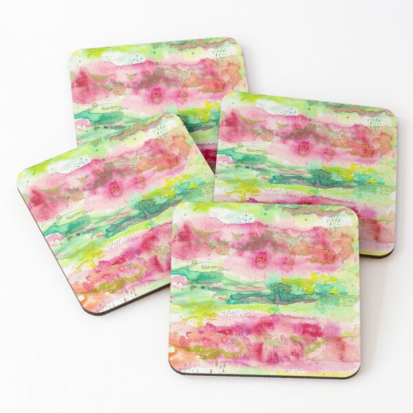 Item preview, Abstract landscape in green, pink, yellow and gold designed and sold by goldufeenstaub.