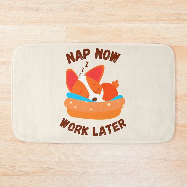 Item preview,   nap now work later, funny quote, cute ginger cartoon dog, corgi, procrastination designed and sold by allycat57.