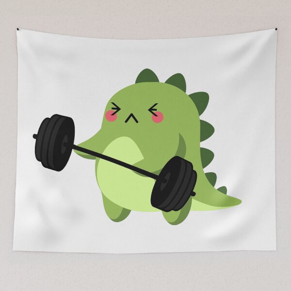 Item preview, Cute Gym Dinosaur- Dinosaur Curling Weights Putting In Maximum Effort designed and sold by player-502.