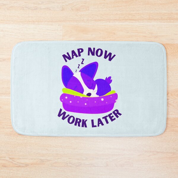 Item preview,    nap now work later, funny quote, cute purple cartoon dog, corgi, procrastination designed and sold by allycat57.