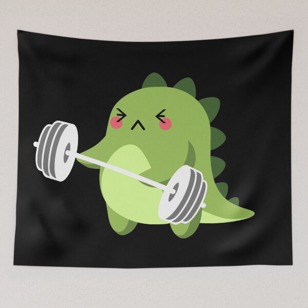 Item preview, Cute Gym Dinosaur- Dinosaur Curling Weights Putting In Maximum Effort designed and sold by player-502.