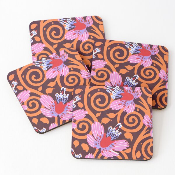 Item preview, Vintage 60s 70s Flower Pattern Red Pink Purple Orange Brown designed and sold by SunfullyYours.