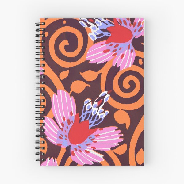 Item preview, Vintage 60s 70s Flower Pattern Red Pink Purple Orange Brown designed and sold by SunfullyYours.