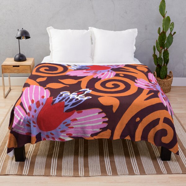 Item preview, Vintage 60s 70s Flower Pattern Red Pink Purple Orange Brown designed and sold by SunfullyYours.